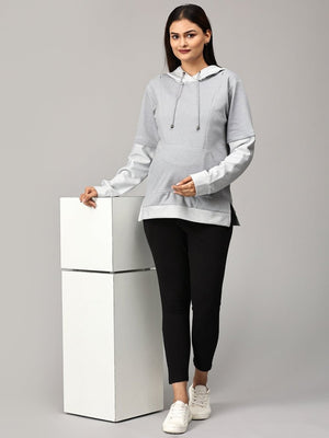 Grey Dawn Stripe Maternity and Nursing Hoodie - DRS-SD-GRYSTH-S