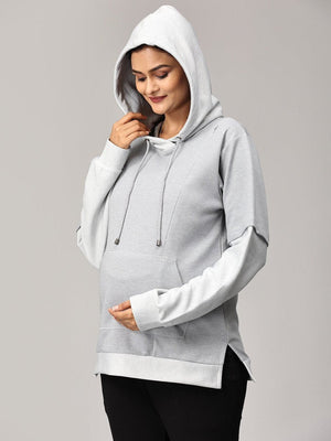 Grey Dawn Stripe Maternity and Nursing Hoodie - DRS-SD-GRYSTH-S