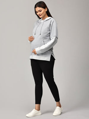 Grey Dawn Stripe Maternity and Nursing Hoodie - DRS-SD-GRYSTH-S