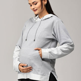 Grey Dawn Stripe Maternity and Nursing Hoodie - DRS-SD-GRYSTH-S