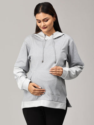 Grey Dawn Stripe Maternity and Nursing Hoodie - DRS-SD-GRYSTH-S