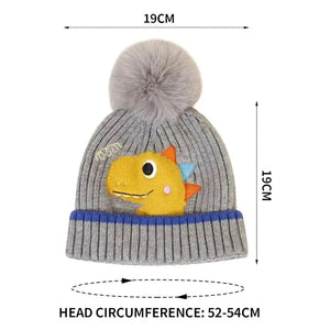 Grey Dino Kids Winter Cap & Neck Muffler Set - Winter Wear