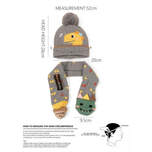 Grey Dino Kids Winter Cap & Neck Muffler Set - Winter Wear