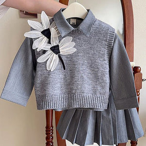 Grey Dragonfly 3pcs, Skirt and Top Winterwear for Girls. - 3 - 4 Years Kids Clothing