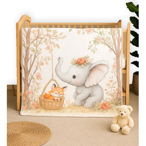 Grey Elephant woodland print Super Soft Breathable pure Muslin cotton Blanket for Infants - Bedding