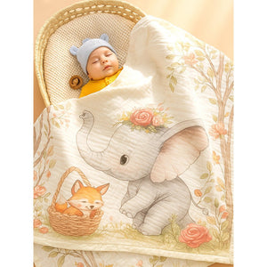 Grey Elephant woodland print Super Soft Breathable pure Muslin cotton Blanket for Infants - Bedding