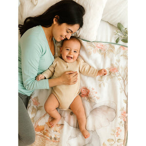 Grey Elephant woodland print Super Soft Breathable pure Muslin cotton Blanket for Infants - Bedding