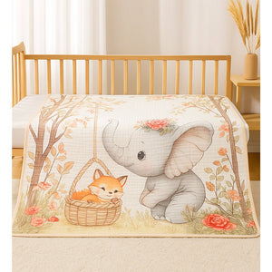 Grey Elephant woodland print Super Soft Breathable pure Muslin cotton Blanket for Infants - Bedding