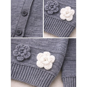 Grey Flower Button - Down Winter Cardigan, Winter Cardigan Sweater for Kids - 2 - 3 Years Winter Wear