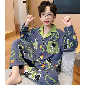 Grey & Green Astro soft Cotton Kids Nightsuit - 4 - 5 Years Nightsuits