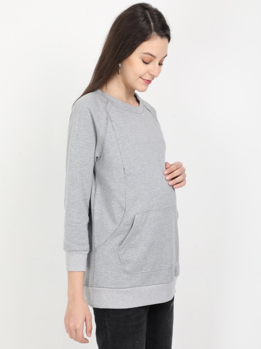 Grey Melange Maternity and Nursing Sweatshirt - MNSWT-GMLG-S