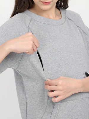 Grey Melange Maternity and Nursing Sweatshirt - MNSWT-GMLG-S