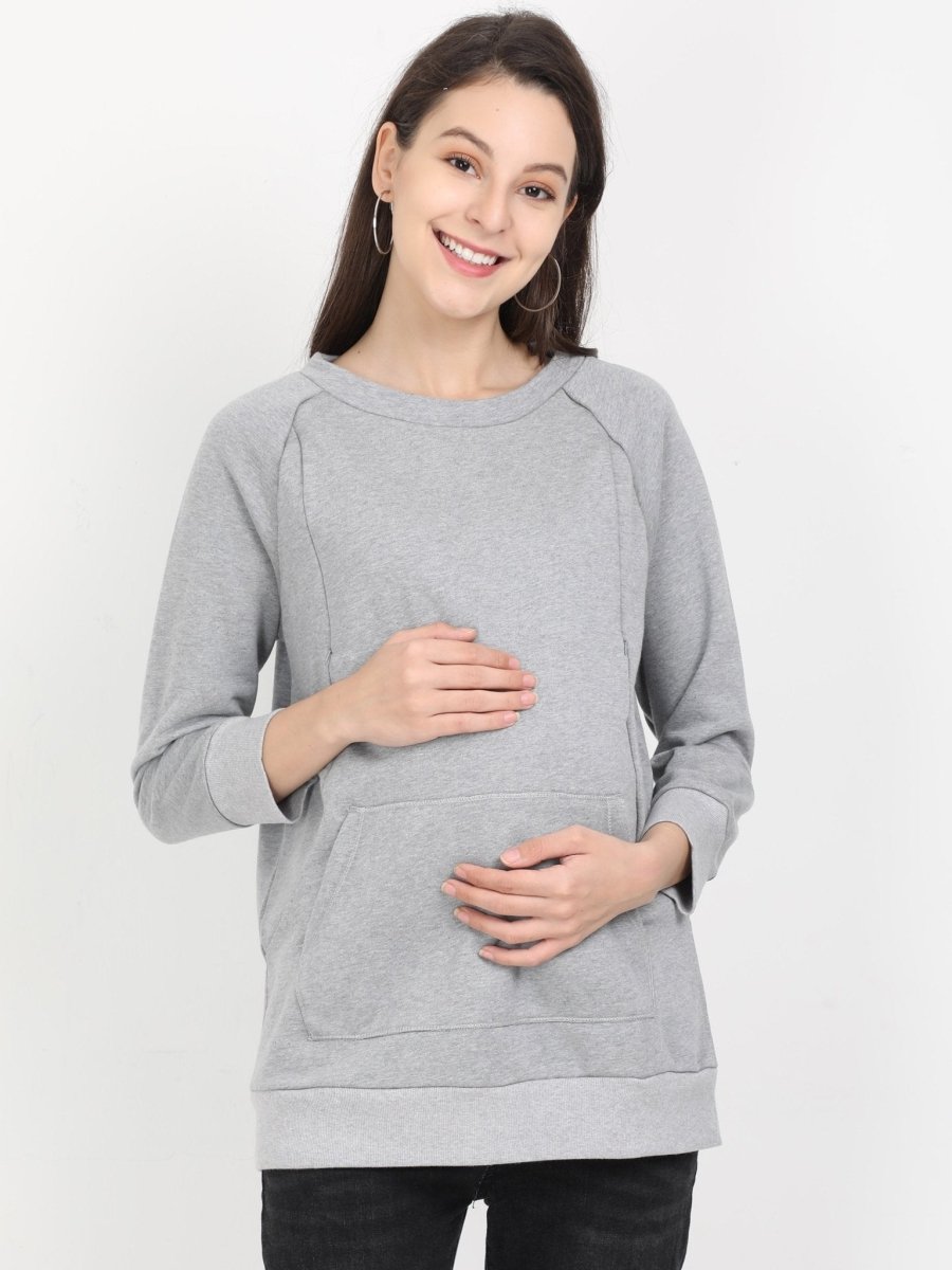 Grey Melange Maternity and Nursing Sweatshirt - MNSWT-GMLG-S