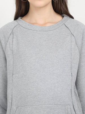 Grey Melange Maternity and Nursing Sweatshirt - MNSWT-GMLG-S