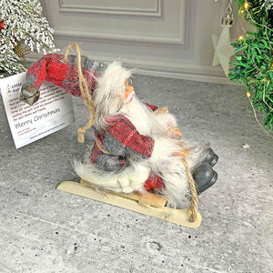 Grey Red Checks Sitting Sledge Santa Christmas Table Décor & Christmas ornaments - 