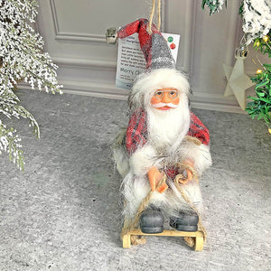 Grey Red Checks Sitting Sledge Santa Christmas Table Décor & Christmas ornaments - 