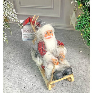 Grey Red Checks Sitting Sledge Santa Christmas Table Décor & Christmas ornaments - 