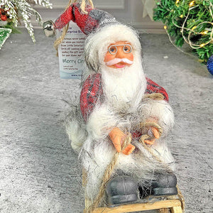 Grey Red Checks Sitting Sledge Santa Christmas Table Décor & Christmas ornaments - 