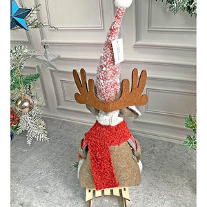 Grey & Red Deer on Snow Sledge christmas Home Décoration - 