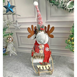 Grey & Red Deer on Snow Sledge christmas Home Décoration - 
