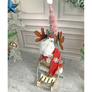 Grey & Red Deer on Snow Sledge christmas Home Décoration - 
