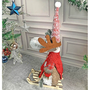 Grey & Red Deer on Snow Sledge christmas Home Décoration - 