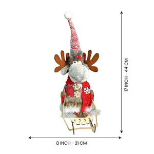 Grey & Red Deer on Snow Sledge christmas Home Décoration - 