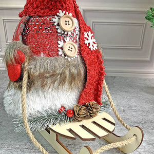 Grey & Red Deer on Snow Sledge christmas Home Décoration - 