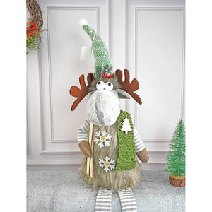 Grey Sitting Long Legs Reindeer with Ski Boards Christmas décor - Christmas