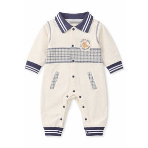 Grey Striped Collar, Full Sleeves Jumpsuit Romper for Tiny Toddlers - 6 - 12 Months Kids Clothing