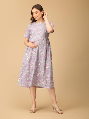 Grey - t Blooms Maternity and Nursing Dress - DRS - SK - GRBTM - S