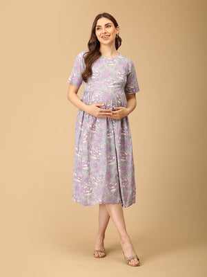 Grey - t Blooms Maternity and Nursing Dress - DRS - SK - GRBTM - S