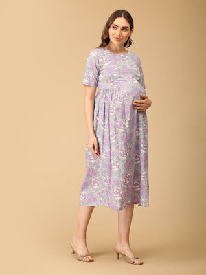 Grey - t Blooms Maternity and Nursing Dress - DRS - SK - GRBTM - S
