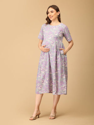 Grey - t Blooms Maternity and Nursing Dress - DRS - SK - GRBTM - S