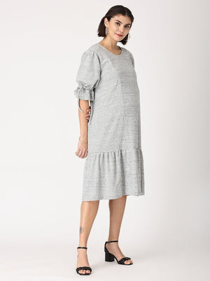 Grey Waffle Maternity Dress with Nursing - DRS-GRYWF-S
