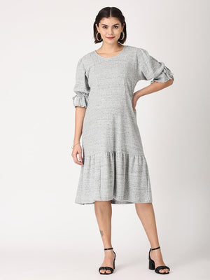 Grey Waffle Maternity Dress with Nursing - DRS-GRYWF-S