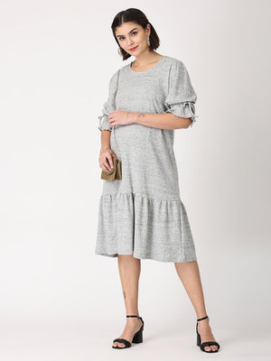 Grey Waffle Maternity Dress with Nursing - DRS-GRYWF-S