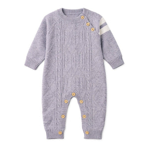 Grey White Stripes Full Sleeves Jumpsuit Winter Romper with Cap for Tiny Toddlers - 3 - 6 Months Winter Wear