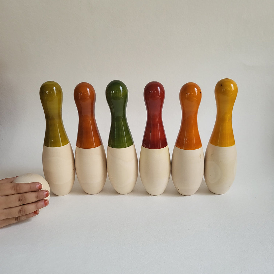 Gulab Tribe Handcrafted Wooden Big Bowling Set