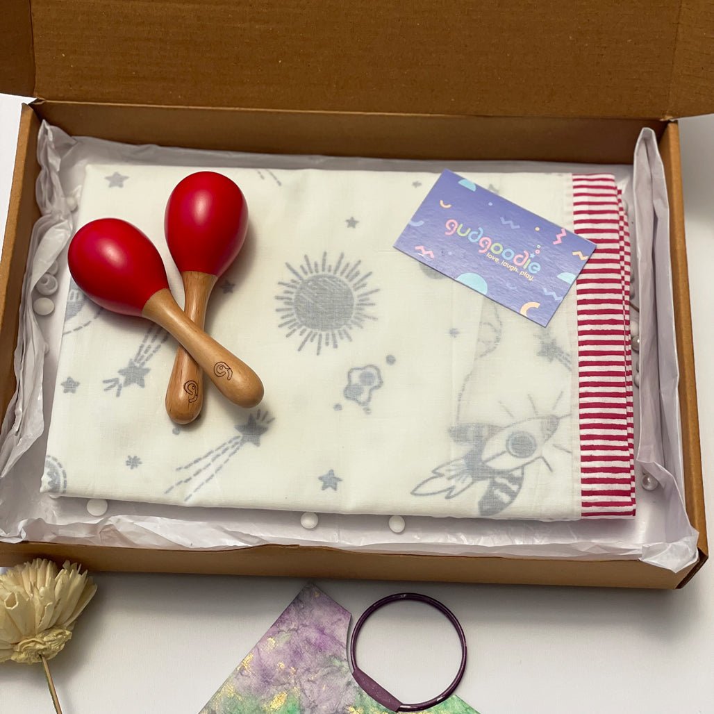 Gudgoodie Baby Gift Set Muslin Dohar and Maracas - Galactic Adventure - GFDH035T13