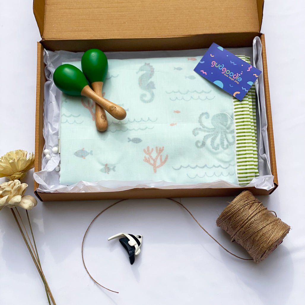 Gudgoodie Baby Gift Set Muslin Dohar and Maracas - Undersea Oasis - GFDH044T13