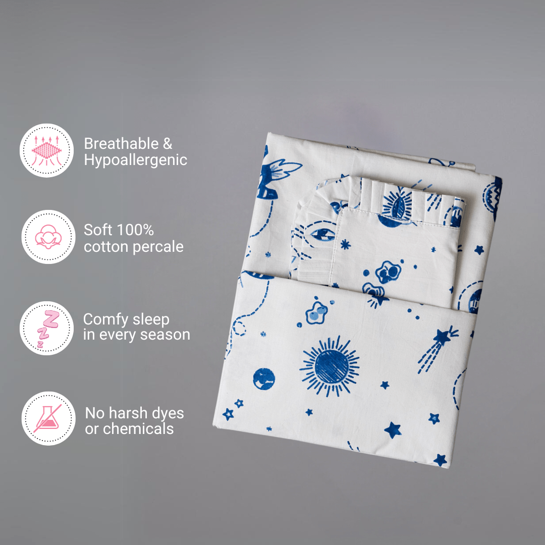 Gudgoodie Flat Crib Bedsheet 100% Cotton Percale - Galactic Adventure - BLBS035C13
