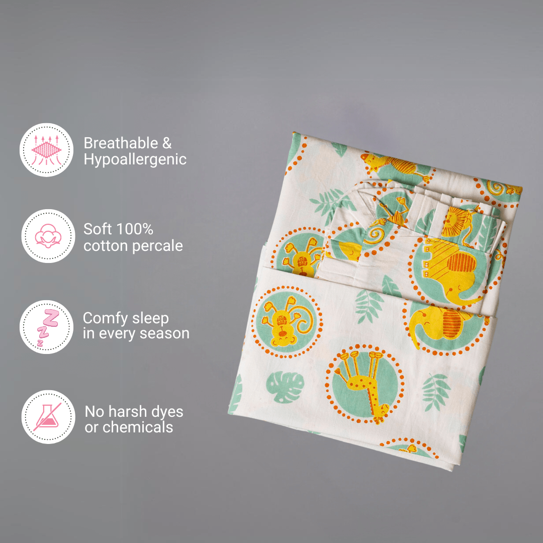 Gudgoodie Flat Crib Bedsheet - 100% Cotton Percale - Jungle Safari - BLBS032C13