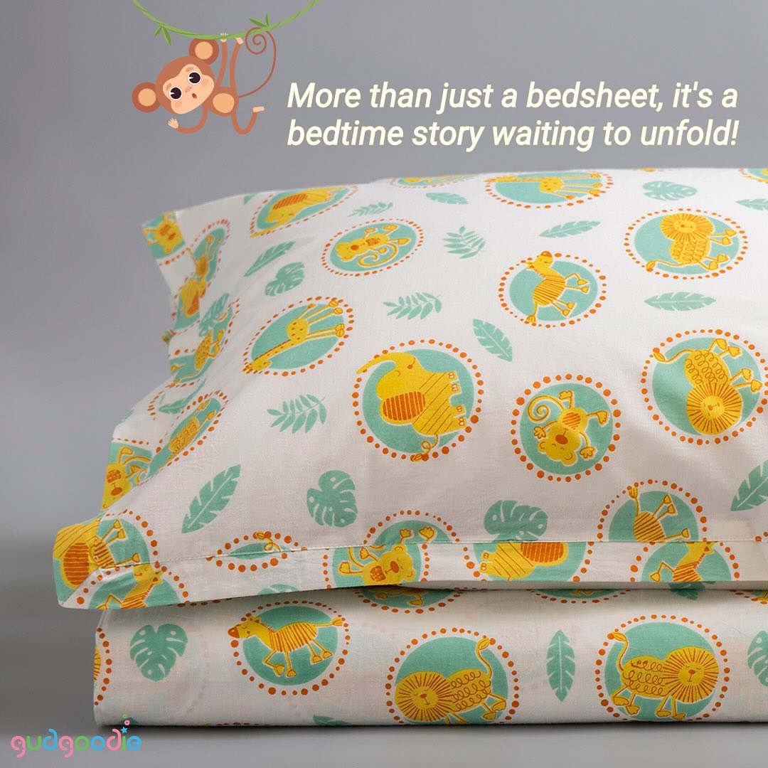 Gudgoodie Flat Crib Bedsheet - 100% Cotton Percale - Jungle Safari - BLBS032C13