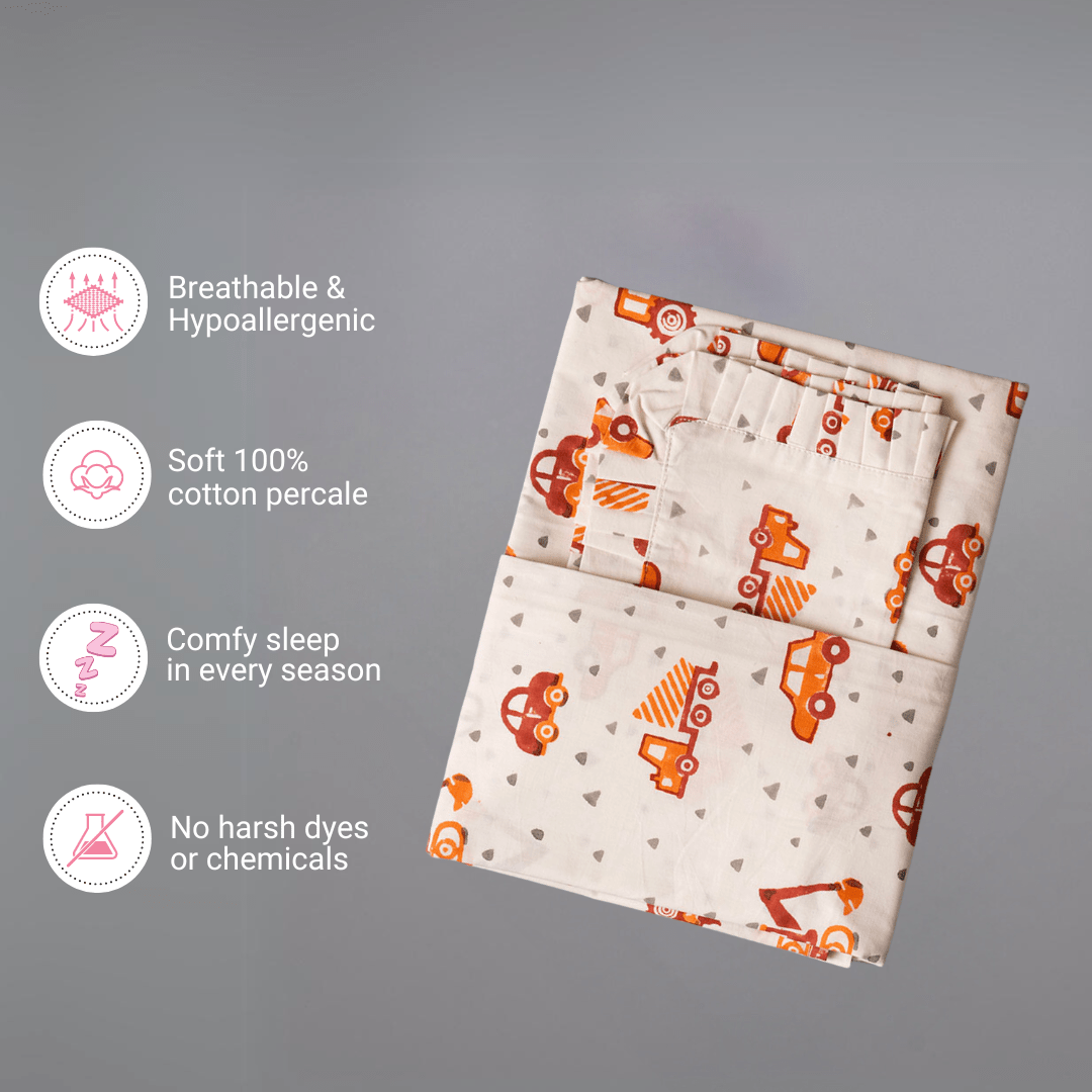 Gudgoodie Flat Crib Bedsheet - 100% Cotton Percale - Vehicles - BLBS046C13