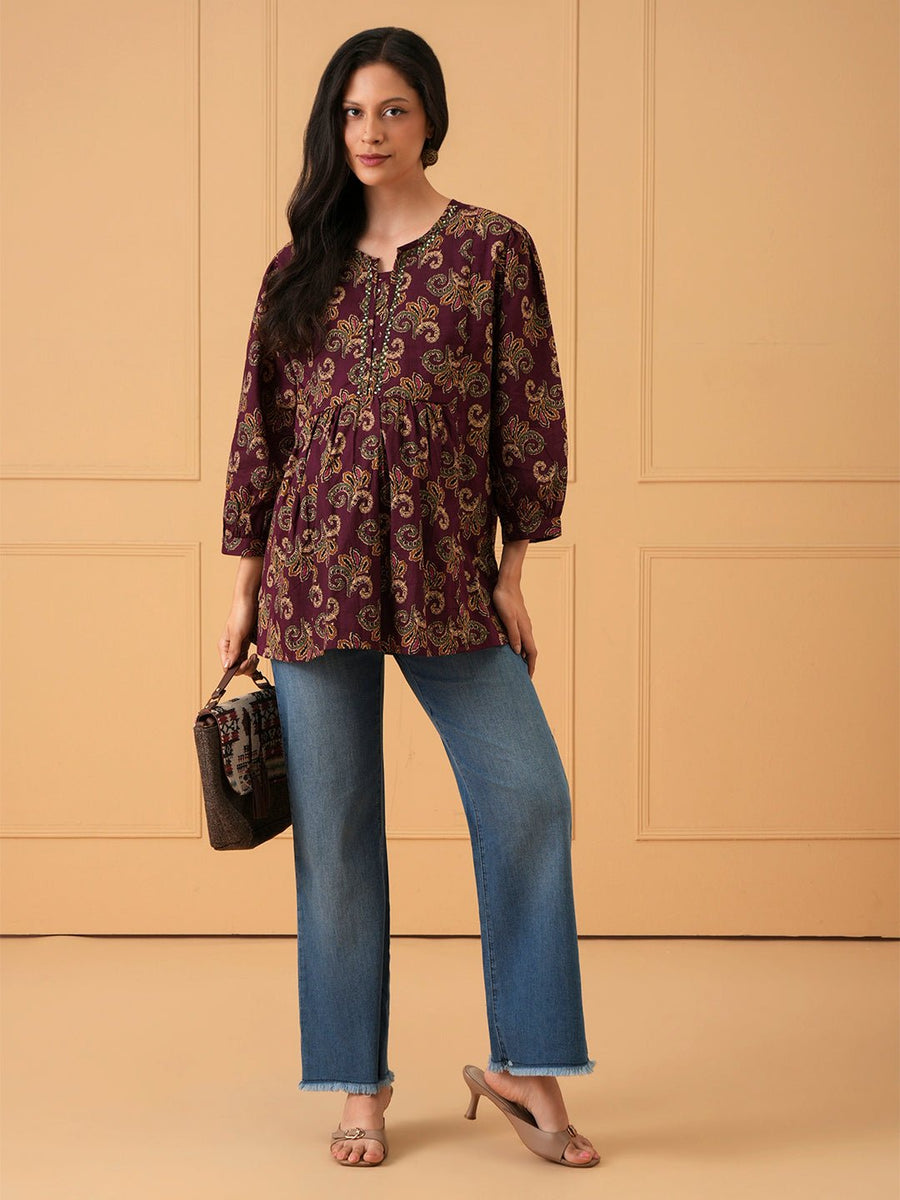 Gul Paisley Embroidered Maternity and Nursing Top