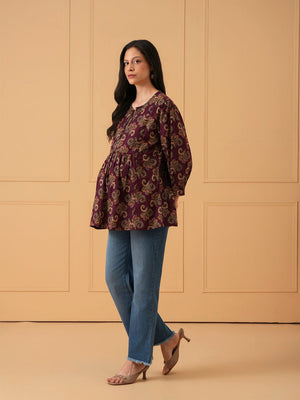 Gul Paisley Embroidered Maternity and Nursing Top - S Maternity and Nursing Tops