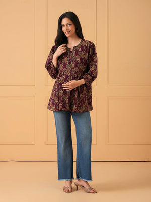 Gul Paisley Embroidered Maternity and Nursing Top - S Maternity and Nursing Tops
