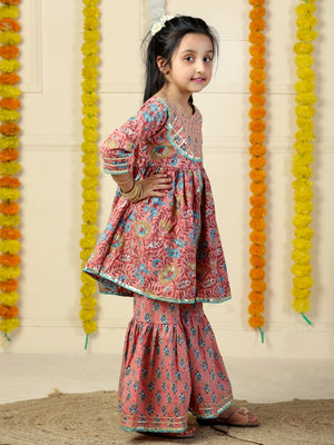 Gulabi Gul Floral Print Girls Anarkali Kurta Sharara Set - KES - SC - GLBG - 0 - 6