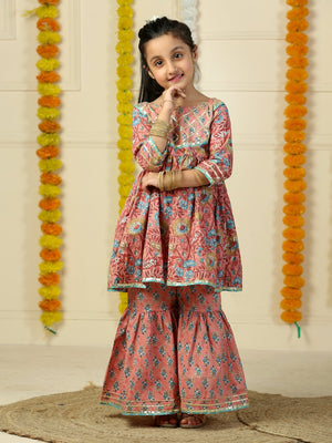 Gulabi Gul Floral Print Girls Anarkali Kurta Sharara Set - KES - SC - GLBG - 0 - 6